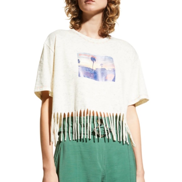 NWT $145 Ganni Organic Cotton Graphic Fringe Tee in XL! - Picture 5 of 7
